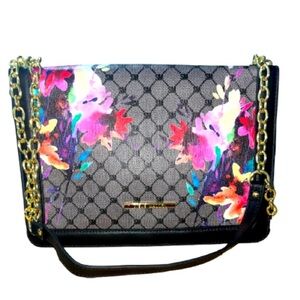 Steve Madden Floral Crossbody Womens Bag, Black Gold Chain Straps